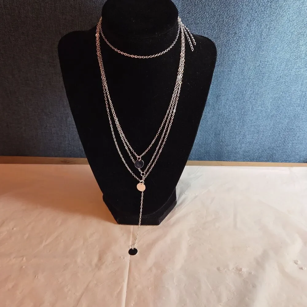 Fashion Silver Tone Multi Tier Lariat Disc Necklace Boho NIP X002Q3ZYJ